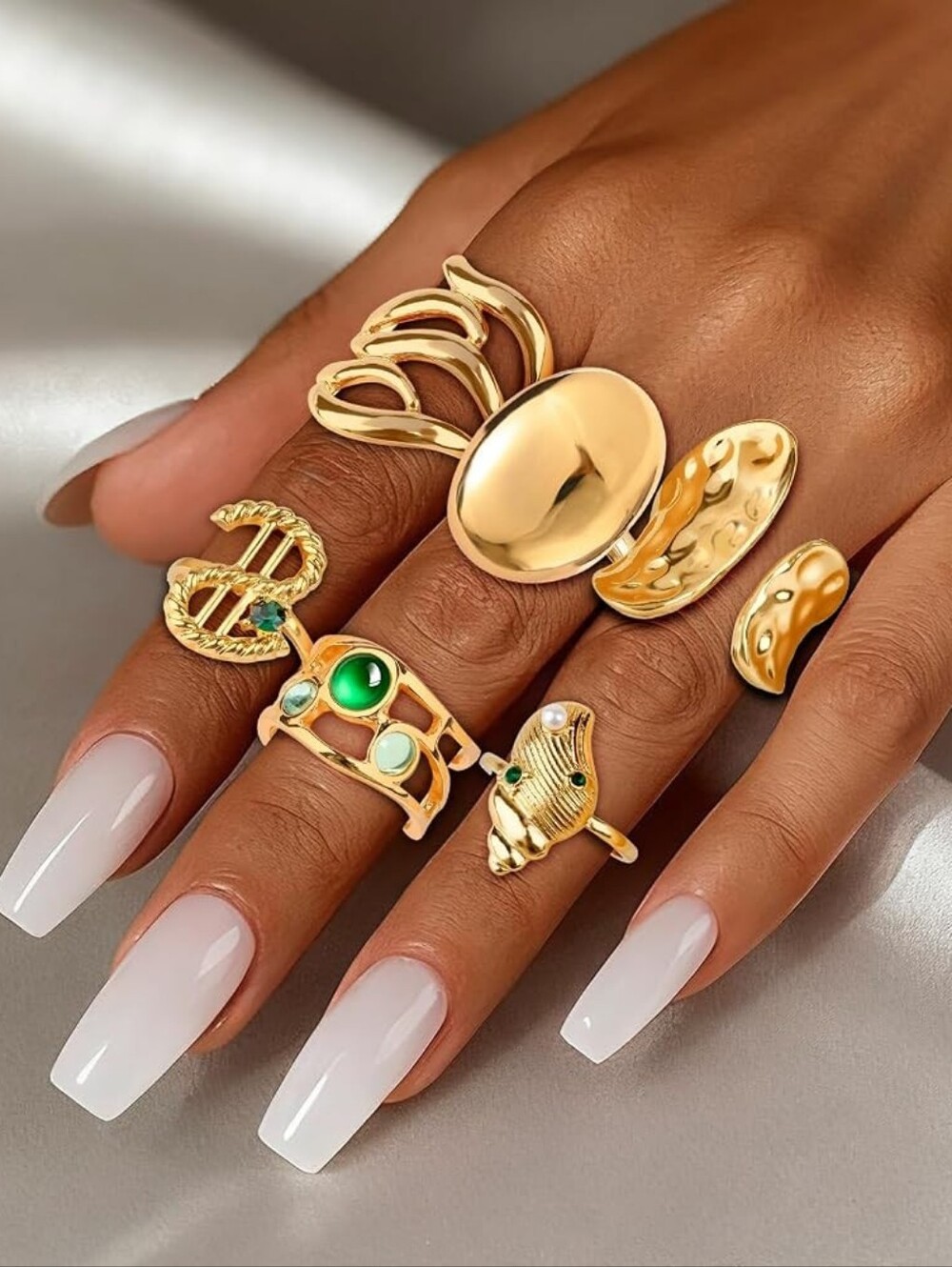 Chunky Gold Rings Open Adjustable Stackable Rings Set 6Pcs - Picture 3 of 5
